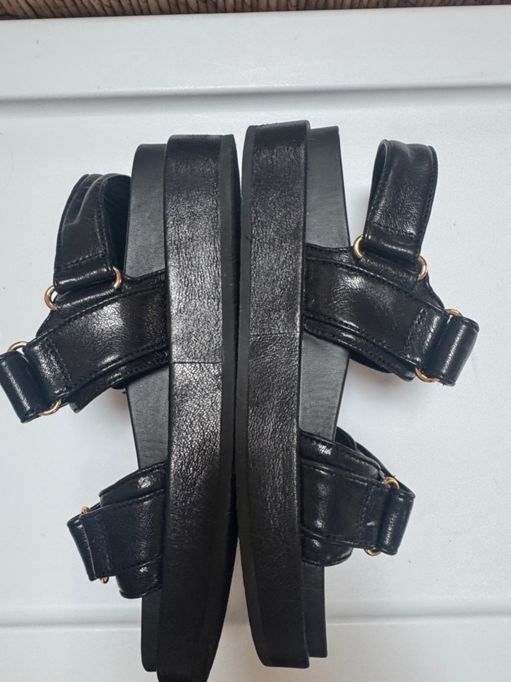 Tory Burch Kira Black Leather Platform Sport Sandals with Gold Logo Size 8 - Picture 8 of 11